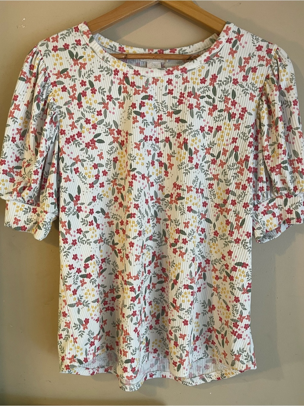 Pebble and Stone Ditsy Floral Ribbed Puff Sleeve Top Cottagecore Granny's Closet